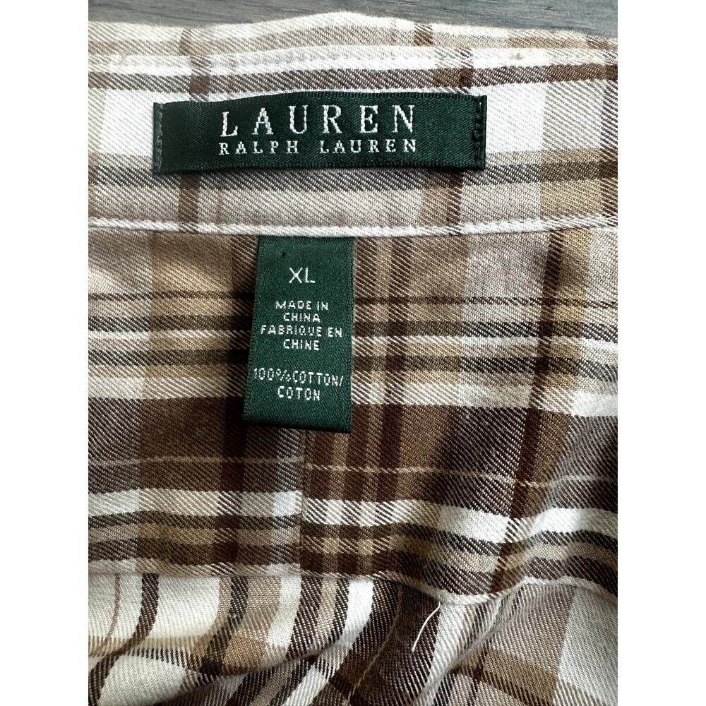 Lauren by Ralph Lauren W's XL Brown Flannel Ruffle Western Equestrian Blouse - Picture 3 of 5